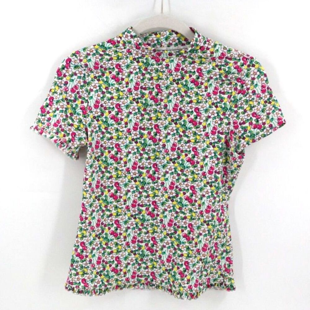 Lands End Girls Short Sleeve Rash Guard Swim Shirt Size Medium 10 - 12 Floral